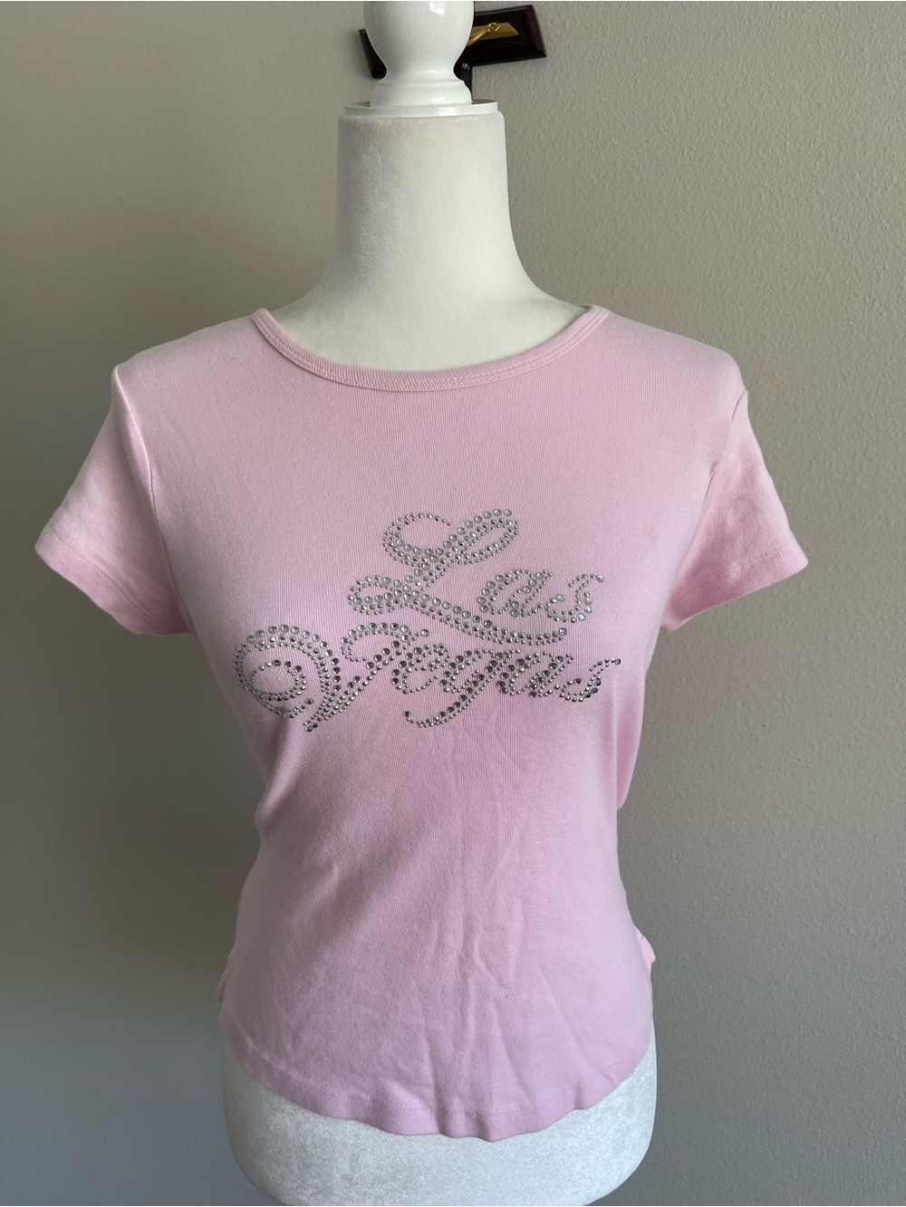 Las Vegas Vintage Rhinestone Pink Short Sleeve Tee